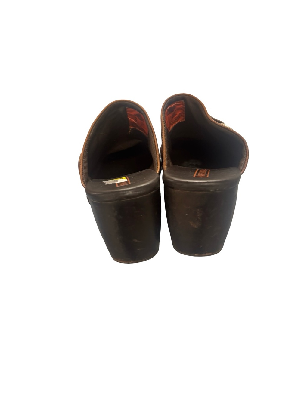 Harley-Davidson Y2K Western Biker Brown Leather Clog Mules brass ring Detail 8.5 - Picture 6 of 8